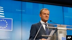 Le président du Conseil européen, Donald Tusk, pendant le sommet de l'UE à Bruxelles, le vendredi 14 décembre 2018. (Photo AP / Alastair Grant) 