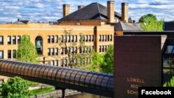 Bird's-eye view of Lowell High School in downtown Lowell, Mass. The question of whether to renovate or move the school has divided the city. 