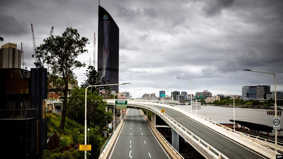 A deserted Riverside Expressway is seen on the first day of a snap lockdown in Brisbane on Jan. 9, 2021, with officials elsewhere in Australia on 'high alert'" over the emergence of more contagious strains of COVID-19.
