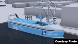 Shown is the "YARA Birkeland" vessel, which will be the world's first fully electric and autonomous container ship, with zero emissions. (Yara International)