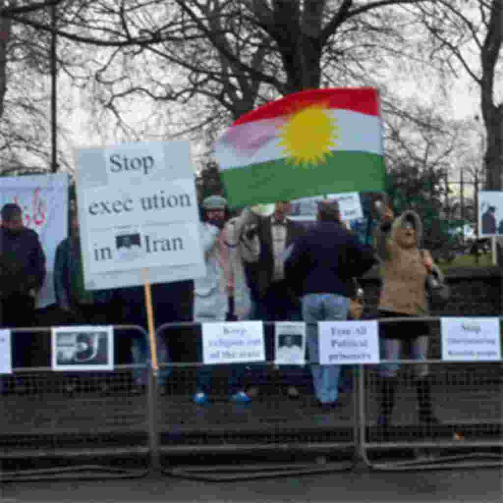 Kurds demonstrating in London to protest the death sentence ordered by an Iranian court against Habibulla Latifi, Tuesday December 28 2010