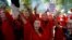 Nissan workers dressed in costumes from "La Casa de Papel (Money Heist)" take part in a protest outside Spanish parliament in Madrid.