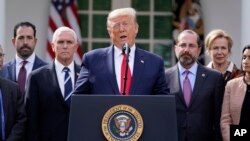 President Donald Trump speaks during a news conference about the coronavirus in the Rose Garden of the White House, March 13, 2020.