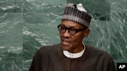 Le président nigérian Muhammadu Buhari devant l'assemblée de l'ONU, à New York, le 20 septembre 2016.