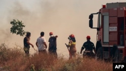 Korfu'da siviller, yangınla mücadele çalışmalarında itfaiye ekiplerine yardım ediyor.