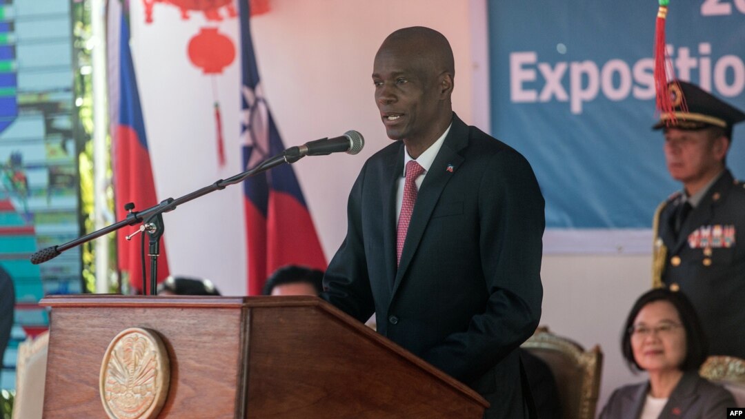 FILE - Haiti's President Jovenel Moise delivers a speech in Port-au-Prince, July 13, 2019. 