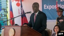 FILE - Haiti's President Jovenel Moise delivers a speech in Port-au-Prince, July 13, 2019. 