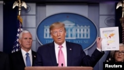 U.S. President Donald Trump holds a document showing the countries best prepared to address the coronavirus at a news conference at the White House, Feb. 26, 2020. 