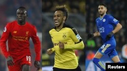 L'Algérien Riyad Mahrez (Leicester), le Sénégalais Sadio Mane (Liverpool) et le tenant du titre gabonais Pierre-Emerick Aubameyang (Dortmund).