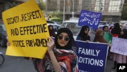 Pakistanis take party in a pro-women rally ahead of Women's Day in Karachi, Pakistan, Friday, March 6, 2020. Pakistani women plan to hold rallies across the country to celebrate International Women's Day to bring attention to their efforts to seek…