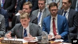 British Deputy Ambassador to the United Nations Jonathan Allen speaks during a Security Council meeting on the situation between Britain and Russia, March 14, 2018, at U.N. headquarters.