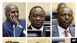 This combination image made from file photos taken at various dates in 2011 shows the six suspects in the International Criminal Court (ICC) investigation on the post-election violence in Kenya, attending hearings at the Hague, Netherlands. Top row from l
