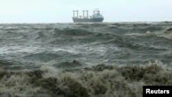 A ship navigates the Bay of Bengal as cyclone Mahasen approaches in Chittagong, Bangladesh, May 16, 2013.