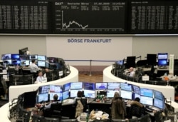 The German share price index DAX graph is pictured at the stock exchange in Frankfurt, Germany, Feb. 27, 2020.