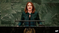 La ecuatoriana María Fernanda Espinosa, expresidenta de la Asamblea General de la ONU y excanciller de su país, busca ser la primera mujer en asumir la secretaría general de la OEA. Foto AP.