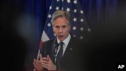 U.S. Secretary of State Antony Blinken speaks during a news conference on the sidelines of the Association of Southeast Asian Nations (ASEAN) Summit at the American Center in Vientiane, Laos, Friday, Oct. 11, 2024. (AP Photo/Dita Alangkara)