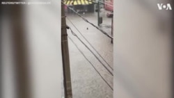 Person Takes a Dip in Flood Waters in Virginia