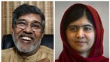 Vencedores do prémio Nobel da Paz 2014 Kailash Satyarthi, activista direitos humanos, e Malala Yousafzai, activista para os direitos da criança e educação