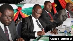 Supa Mandiwanzira (third from left) with Professor Jonathan Moyo and George Charamba.