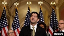 FILE - House Speaker Paul Ryan, R-Wis., speaks at a news conference with Republican leaders on Capitol Hill in Washington, U.S., Jan. 18, 2018. 