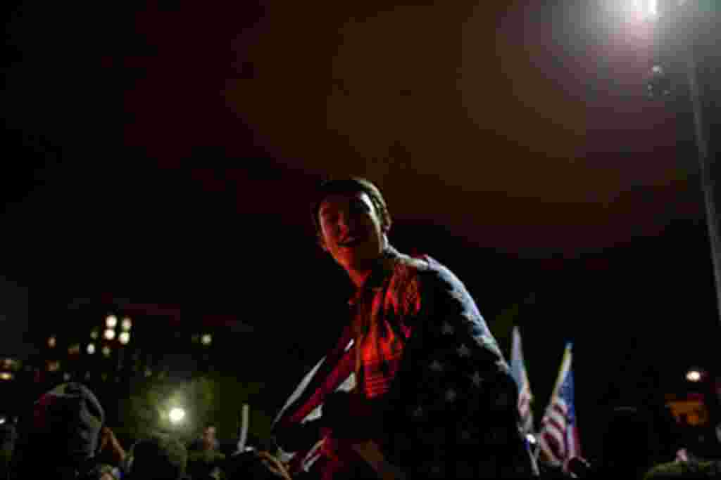 Scenes of celebrations in Washington, D.C. after news spread of the death of Osama bin Laden, May 2, 2011.