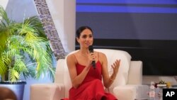 FILE—Meghan, the Duchess of Sussex, speaks at an event in Abuja, Nigeria, May 11, 2024. 