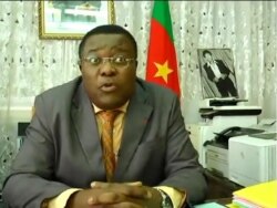 Cameroon's minister delegate to the Minister of Justice Jean de Dieu Momo speaks at his office in Yaounde, Cameroon, Sept. 18, 2019. (M. Kindzeka/VOA)