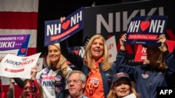 FILE - Supporters cheer as Republican presidential hopeful and former UN Ambassador Nikki Haley speaks at a campaign event in Exeter, New Hampshire, on January 21, 2024.