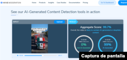 Captura de pantalla de análisis de video viral en la herramienta Hive Moderation.