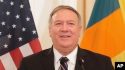 U.S. Secretary of State Mike Pompeo speaks during a joint press briefing with Sri Lankan Foreign Minister Dinesh Gunawardena in Colombo, Sri Lanka, Oct. 28, 2020. 