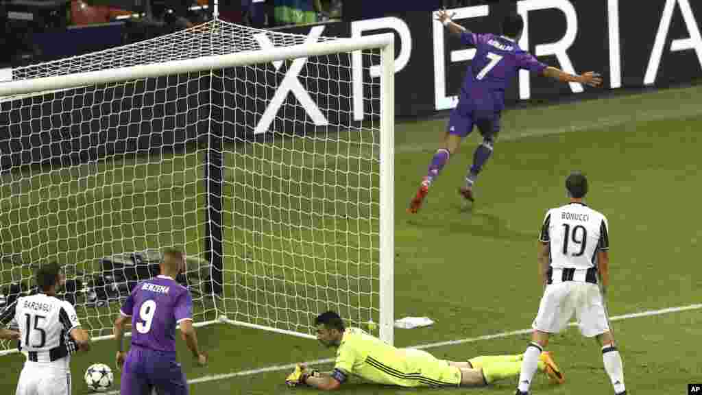 Cristiano Ronaldo après son deuxième but pour le Real Madrid &nbsp;contre la Juventus Turin, Cardiff, le 3 juin 2017.