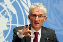 FILE - U.N. Under-Secretary-General for Humanitarian Affairs and Emergency Relief Coordinator Mark Lowcock in Geneva, Switzerland, Dec. 4, 2018.