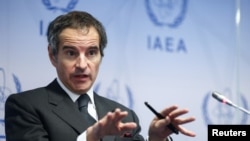 International Atomic Energy Agency (IAEA) Director-General Rafael Grossi addresses the media at the IAEA headquarters in Vienna, Austria, May 24, 2021. 