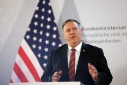 FILE - U.S. Secretary of State Mike Pompeo speaks during a news conference in Vienna, Austria, Aug. 14, 2020.