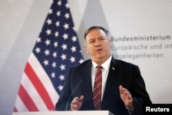 U.S. Secretary of State Mike Pompeo speaks during a news conference in Vienna, Austria, Aug. 14, 2020.