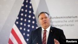 U.S. Secretary of State Mike Pompeo speaks during a news conference in Vienna, Austria, Aug. 14, 2020. 