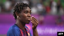 Asisat Oshoala après un match de ligue des champions à Budapest le 18 mai 2019. (Photo by Attila KISBENEDEK / AFP)