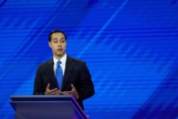 FILE - Former Housing Secretary Julian Castro gives his closing statement, Sept. 12, 2019, during a Democratic presidential candidates' debate in Houston.