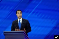 FILE - Former Housing Secretary Julian Castro gives his closing statement, Sept. 12, 2019, during a Democratic presidential candidates' debate in Houston.