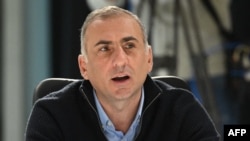 FILE - Opposition politician and rights activist Aleko Elisashvili attends a meeting of leaders of Georgian opposition parties at Lelo party headquarters in Tbilisi on Oct. 31, 2024.