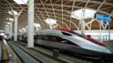 High-speed train is parked during the opening ceremony for launching Southeast Asia's first high-speed railway at Halim station in Jakarta, Indonesia, Oct. 2, 2023. 
