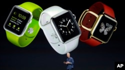 Apple CEO Tim Cook discusses the new Apple Watch in Cupertino, Calif., Sept. 9, 2014.