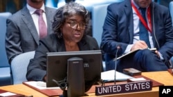(FILE) Linda Thomas-Greenfield, United States ambassador to the United Nations speaks during the UN Security Council meeting.