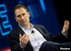 FILE - Andy Jassy, CEO Amazon Web Services, speaks at a conference in Laguna Beach, California, Oct. 25, 2016.