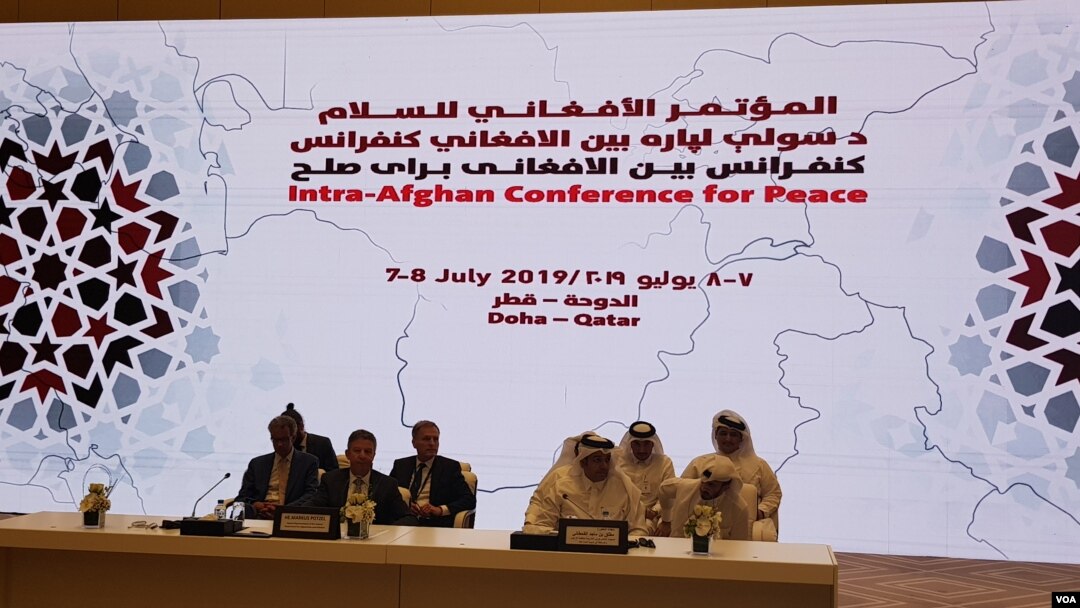 Konferensi Afghan-Taliban yang digelar oleh pemerintah Qatar dan Jerman di Doha, Qatar, 7 Juli 2019. (A. Tanzeem/VOA)