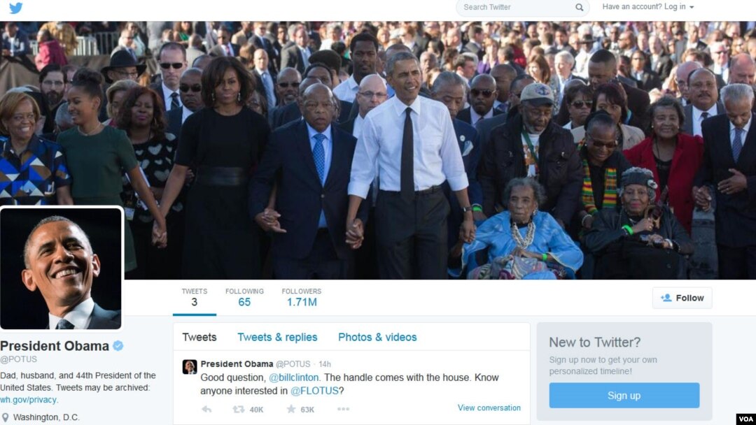 Akun Twitter baru Presiden AS Barack Obama @POTUS