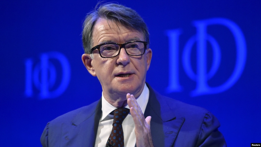 英國政治家、前商務大臣彼得·曼德爾森勳爵(Lord Peter Mandelson)在英國倫敦的英國董事學會大會上參加關於歐盟的辯論。 (2015年10月6日)