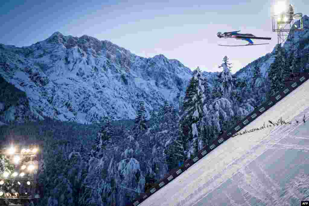 Daniel Andre Tande of Norway competes during the third round of the Men Flying Hill Individual World Championships in Planica, Slovania, Dec. 12, 2020.