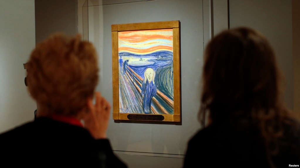 FILE - Two women view Edvard Munch's iconic "The Scream", a pastel-on-board (1895) during a press preview of an exhibition of Munch's work at New York City's Museum of Modern Art (MoMA) October 24, 2012. ( REUTERS/Mike Segar)