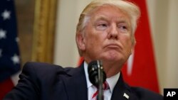 President Donald Trump is seen in the Roosevelt Room of the White House in Washington, May 16, 2017.